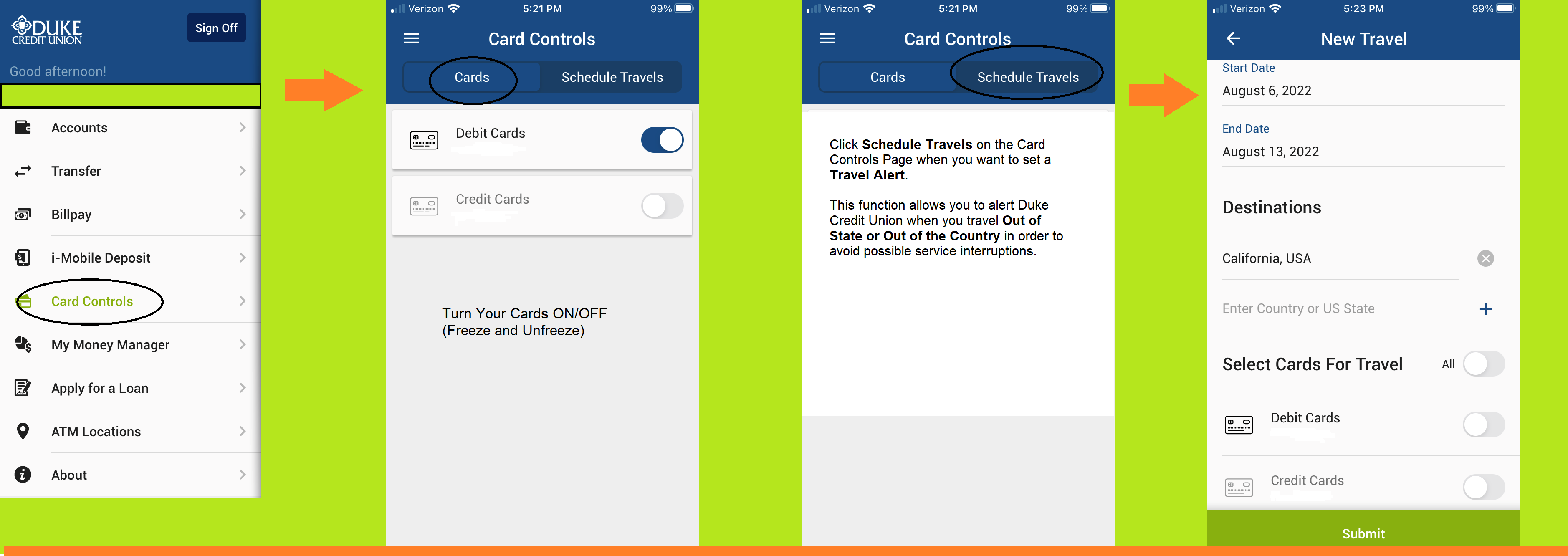 How to Set Card Controls and Travel Alerts › Duke University Credit Union